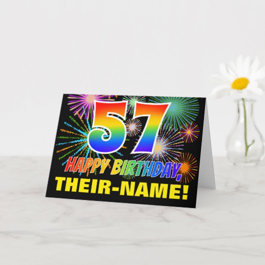 57e verjaardag: Vet, Plezier, Vuurwerk, Regenboog  Kaart (Kleine Plant)