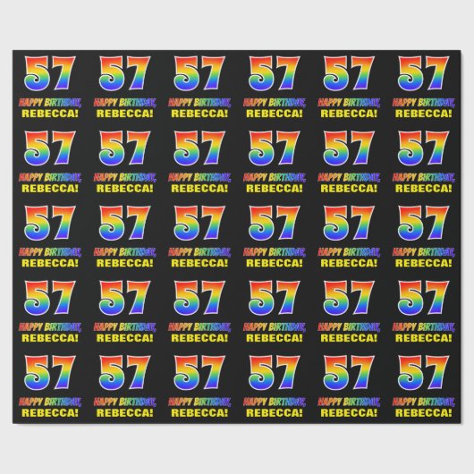 57e verjaardag: Vet, Vun, Eenvoudig, Regenboog 57 Cadeaupapier (Zoom)