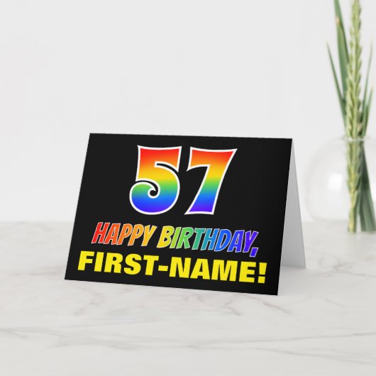 57e verjaardag: Vet, Vun, Eenvoudig, Regenboog 57 Kaart (Voorkant)