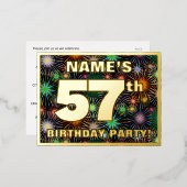 57e verjaardag: Vette, kleurrijke Fireworks-look Folie Uitnodiging Briefkaart (Voorkant / Achterkant)