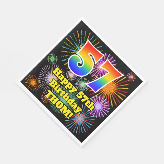 57e verjaardag: Vuurwapenpatroon en regenboog 57 Servet (Hoek)