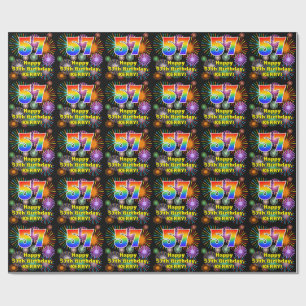 57e verjaardag: vuurwerk, regenboogblik # "57" cadeaupapier