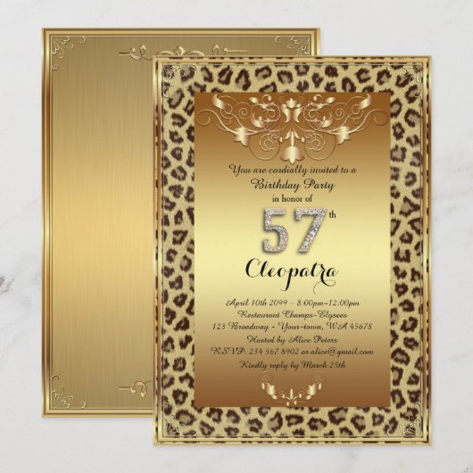 57e, Verjaardagsfeest 57e, Royal Cheetah goud plus Kaart (Voorkant / Achterkant)