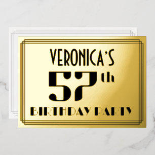 57e verjaardagsfeest: Art Deco-look “57” en naam Folie Uitnodiging