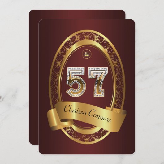 57e, verjaardagsfeest vrouw man, elegante kleur kaart (Voorkant / Achterkant)