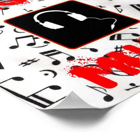 57MusicNotes, hoofdtelefoon1, IK HOEF, MUZIEK Poster (Hoek)