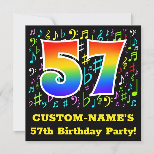 57ste verjaardag: leuke muziek symbolen, Rainbow 5 Kaart (Voorkant)