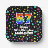 57th Birthday: Fun Stars Pattern and Rainbow “57” Papieren Bordje (Voorkant)