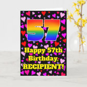 57th Birthday: Loving Hearts Pattern, Rainbow # 57 Kaart (Gele Bloem)