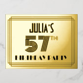 57th Birthday Party ~ Art Deco Style "57" + naam Folie Uitnodiging Briefkaart (Voorkant)