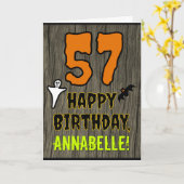 57th Birthday: Spooky Halloween Theme, Custom Name Kaart (Gele Bloem)