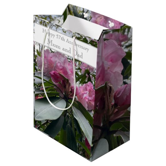 57th Wedding Jubileum Pink Rhododendron Medium Cadeauzakje (Achterkant Gekanteld)