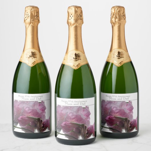 57th Wedding Jubileum Pink Rhododendron Sparkling Wijnetiket (Flessen)