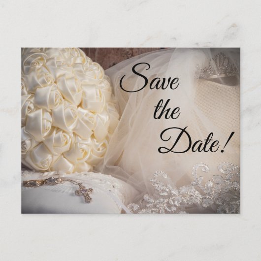 5882-Boeket met ringen, kruis, sluier Briefkaart (Voorkant)