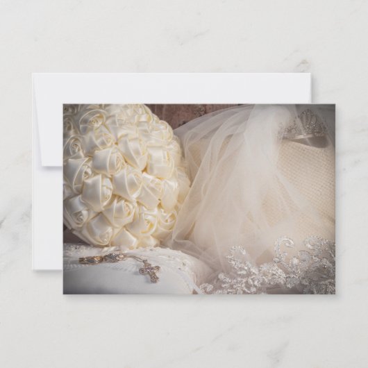 5882-Bruidsboeket met Ringen, Sluier en Kruis Kaart (Voorkant)