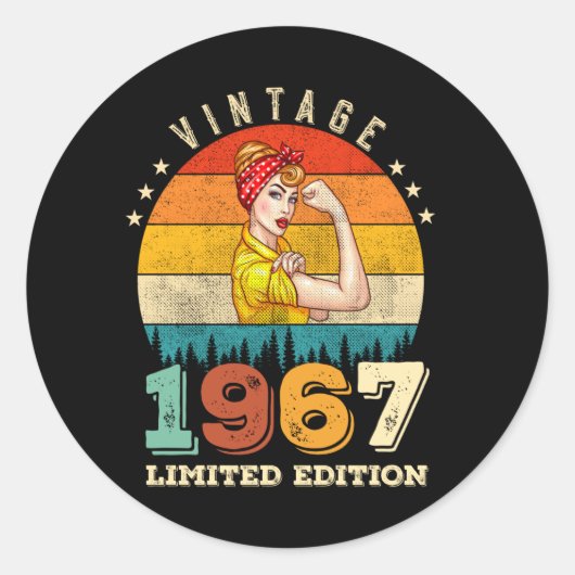 58 jaar oude Bday 1967 Vintage 58ste verjaardag vr Ronde Sticker (Voorkant)