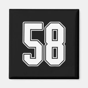 #58 Witte omtrek nummer 58 Sport Fan Jersey Styl Magneet