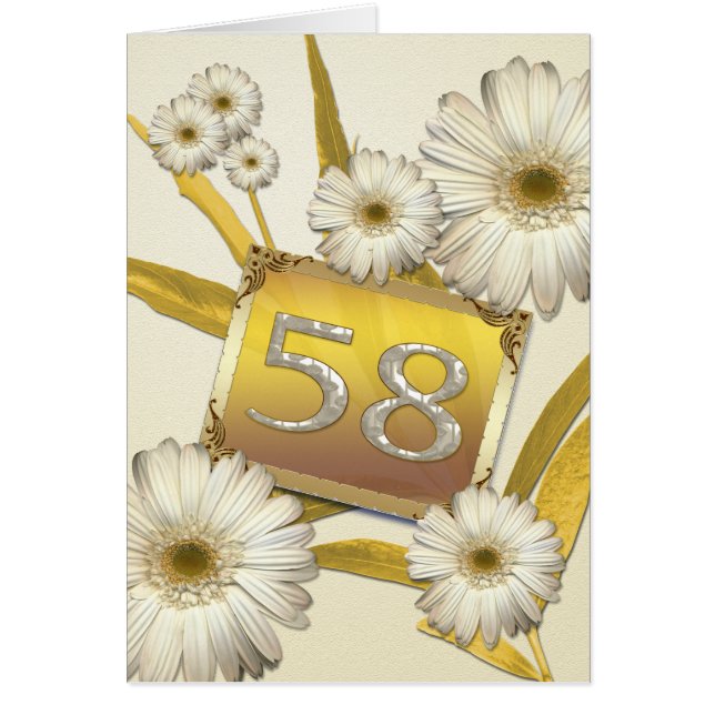 58e Birthday-kaart met daisies. (Voorkant)