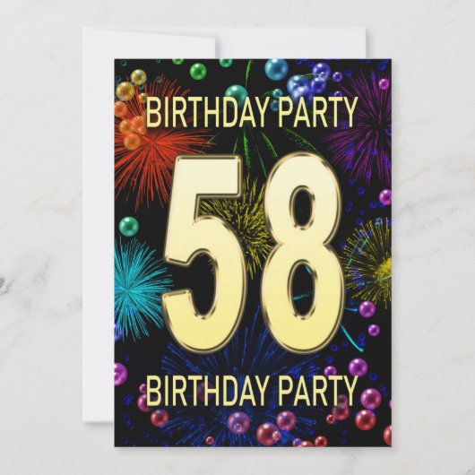 58e 'Birthday Party'-uitnodigingen in vuurwerk bel Kaart (Voorkant)