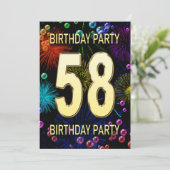 58e 'Birthday Party'-uitnodigingen in vuurwerk bel Kaart (Staand voorkant)