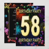 58e 'Birthday Party'-uitnodigingen in vuurwerk bel Kaart (Voorkant / Achterkant)