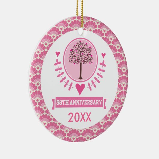 58e Jubileum Love Gift Couples Tree Keramisch Ornament (Rechts)