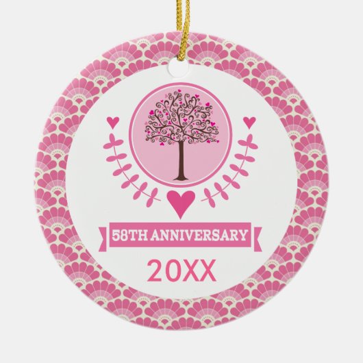 58e Jubileum Love Gift Couples Tree Keramisch Ornament (Voorkant)