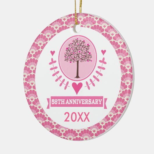 58e Jubileum Love Gift Couples Tree Keramisch Ornament (Links)