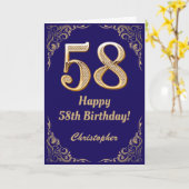 58e marinenblauw en goudglitter-Lijst Kaart (Gele Bloem)