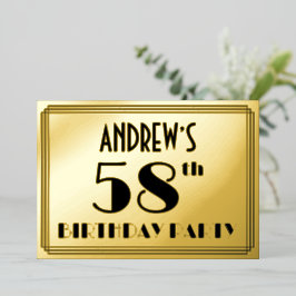 58e verjaardag — Art Deco look "58" + Naam Folie Uitnodiging