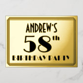 58e verjaardag — Art Deco look "58" + Naam Folie Uitnodiging (Voorkant)