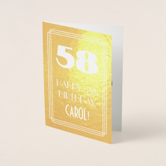 58e verjaardag ~ Art Deco stijl "58" & aangepaste  Folie Kaarten (Voorkant)