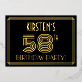 58e verjaardag — Art Deco Style "58" + Naam Folie Uitnodiging (Voorkant)