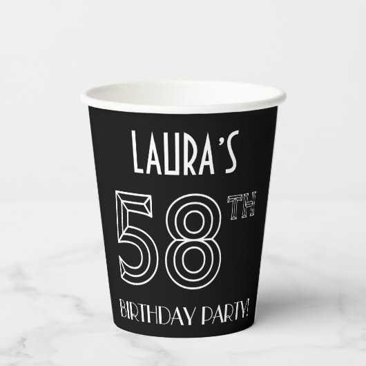58e verjaardag: Art Deco Style + aangepaste naam Papieren Bekers (Achterkant)