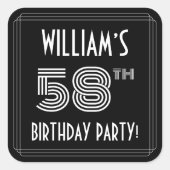 58e verjaardag: Art Deco Style en aangepaste naam Vierkante Sticker (Voorkant)