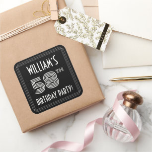 58e verjaardag: Art Deco Style en aangepaste naam Vierkante Sticker