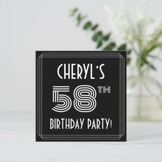 58e verjaardag: Art Deco Style met aangepaste naam Kaart (Staand voorkant)
