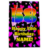 58e verjaardag: Beeldende harten patroon, regenboo Medium Cadeauzakje (Voorkant)