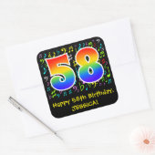 58e verjaardag: Colorful Music Symbols, Rainbow 58 Vierkante Sticker (Envelop)