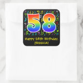 58e verjaardag: Colorful Music Symbols, Rainbow 58 Vierkante Sticker (Tas)