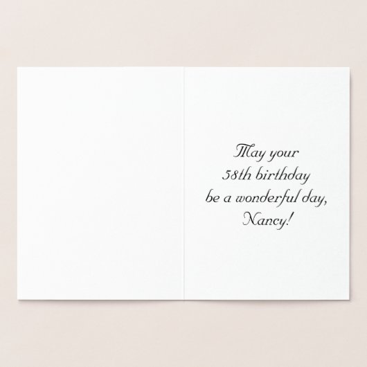 58e verjaardag: Elegant,  Manuscript; de Naam van  Folie Kaarten (Binnen)