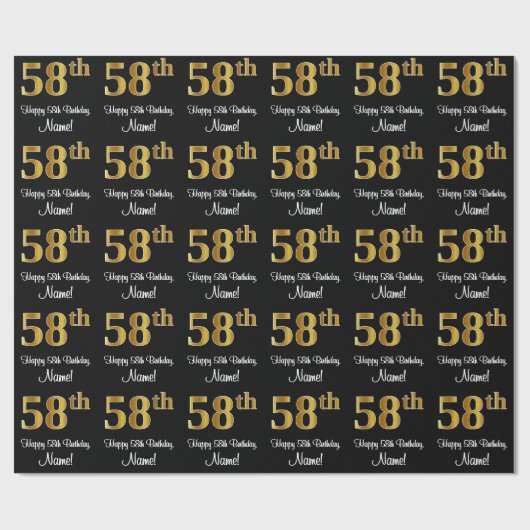 58e verjaardag: Elegante luxe faux gouden look # Cadeaupapier (Vlak)