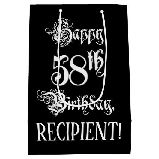 58e verjaardag: Fancy, elegant script + aangepaste Medium Cadeauzakje (Achterkant)