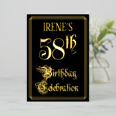 58e verjaardag — Fancy script en aangepaste naam Folie Uitnodiging (Staand Voorkant)