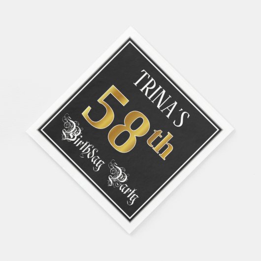 58e verjaardag — Fancy script, Faux Gold look Servet (Hoek)