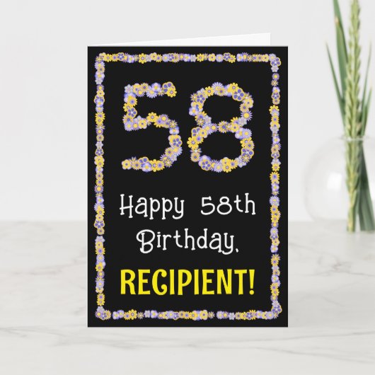 58e verjaardag: Floral Flowers Number, Custom Name Kaart (Voorkant)