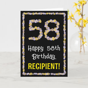 58e verjaardag: Floral Flowers Number, Custom Name Kaart