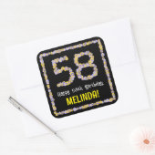 58e verjaardag: Floral Flowers Number, Custom Name Vierkante Sticker (Envelop)