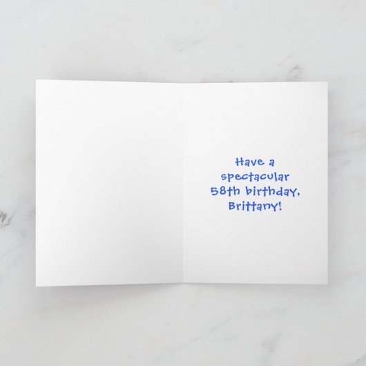 58e verjaardag: Fun Cake and Candles + Custom Name Kaart (Binnen)