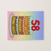 58e verjaardag: Fun Cake and Candles + Custom Name Legpuzzel (Horizontaal)